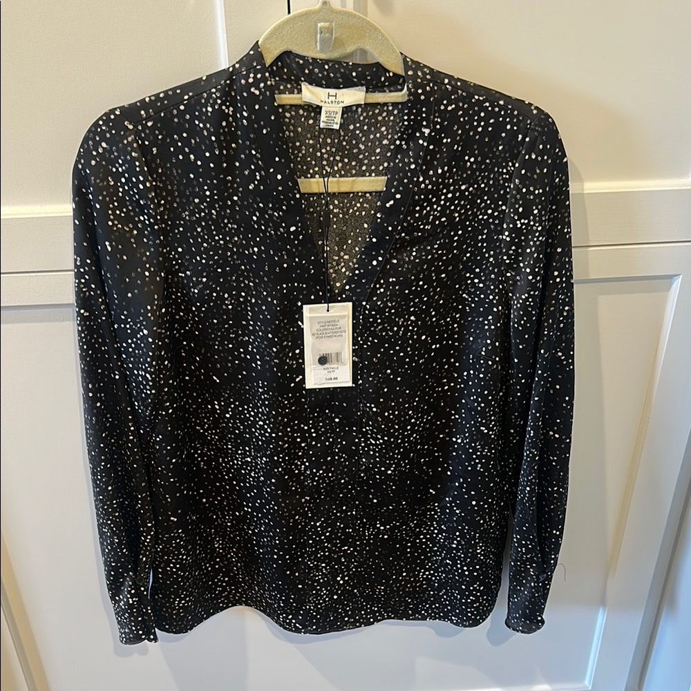 H by Halston Black and White Patterned Blouse